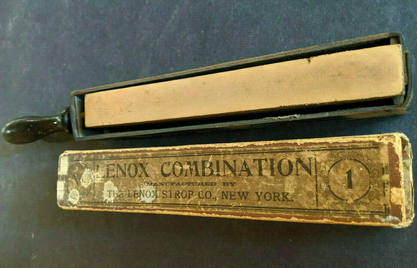 Antique Four Sided Strop With Original Box Lenox Co. Combination No.1