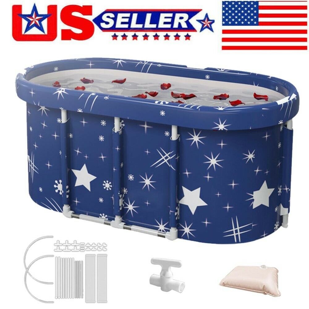 Folding Bathtub Adult Portable Spa Sauna Bath Bucket Water Tub Barrel Cushion