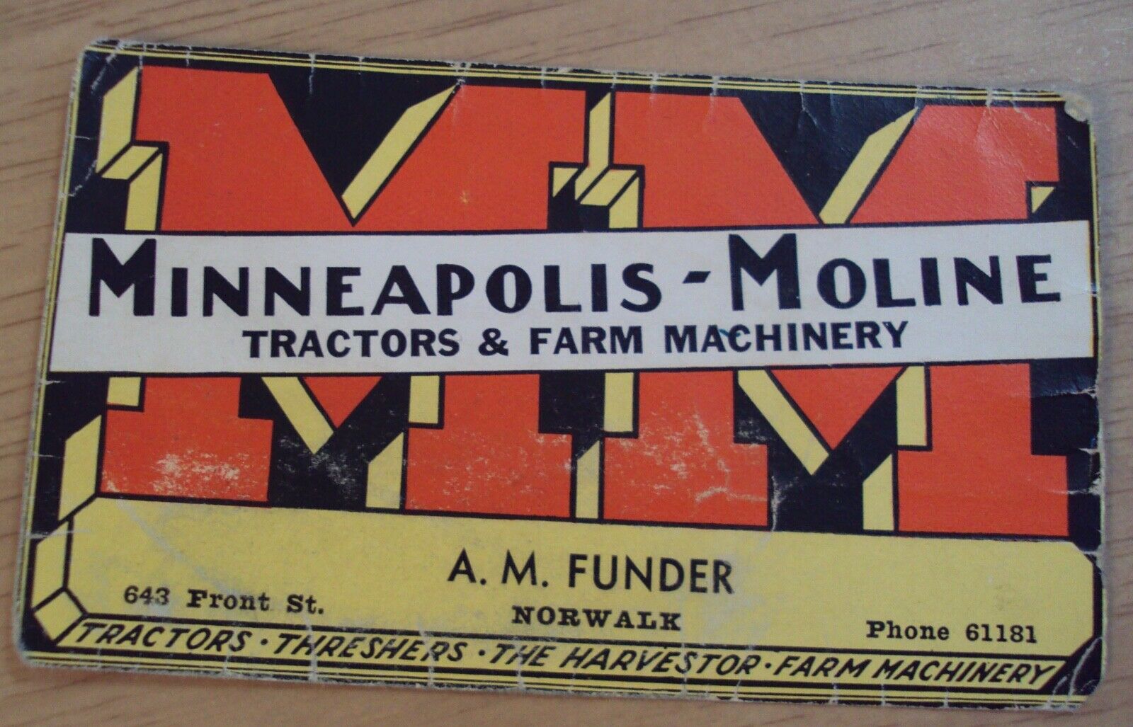 Original 1930's 'advertising Business Card' "minneapolis-moline" Tractors~