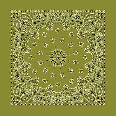 New 22" Olive Green Paisley Bandana Handkerchief Scarf 100% Cotton Made In Usa