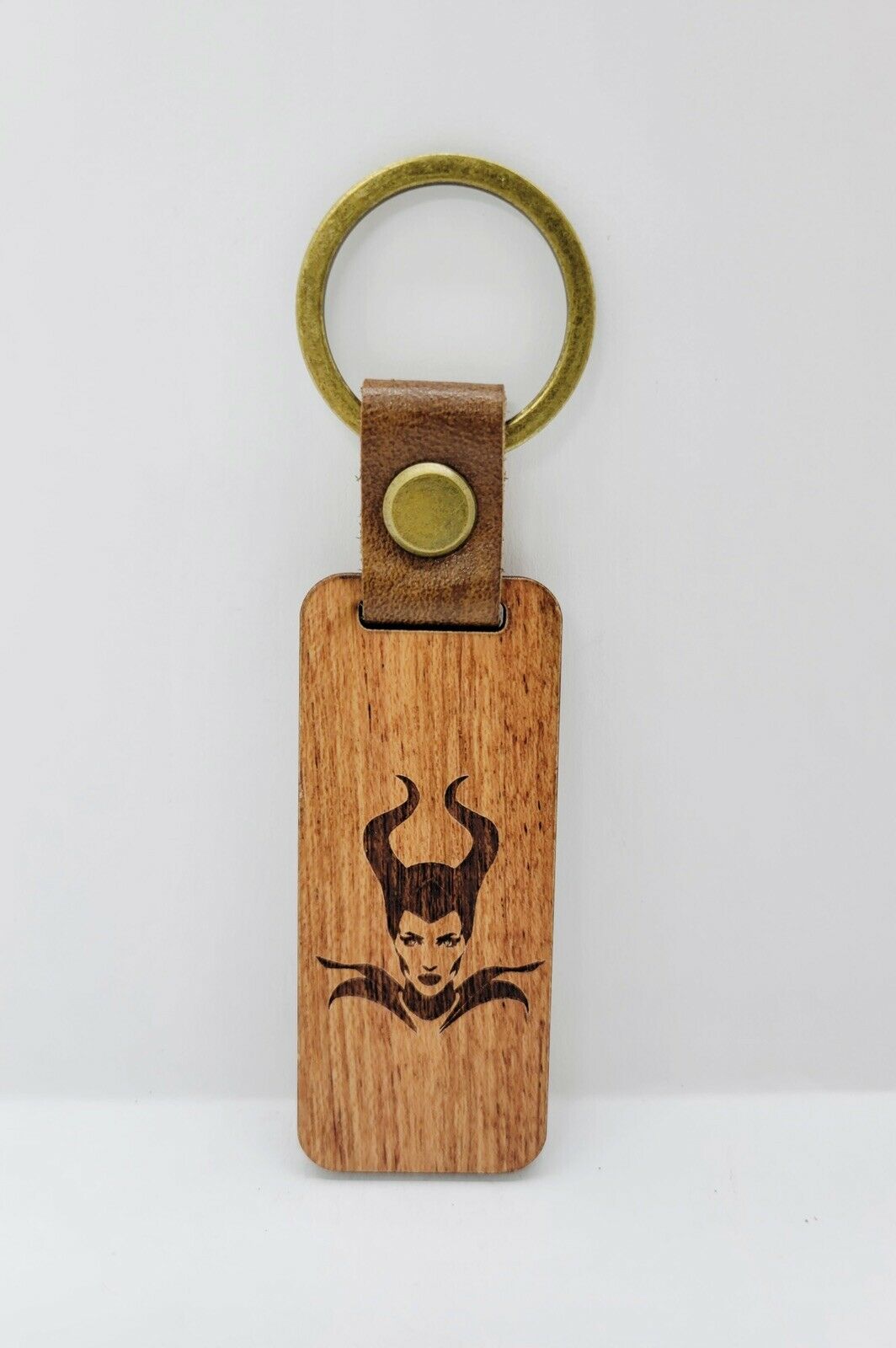 Maleficent Engraved Cherry Wood Keychain Pop Gift Custom Order Available