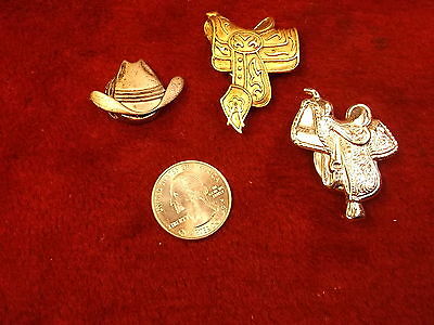 3 Western Americana "cowboy/cowgirl" Button Covers, Saddle, Hat, Gold/silver