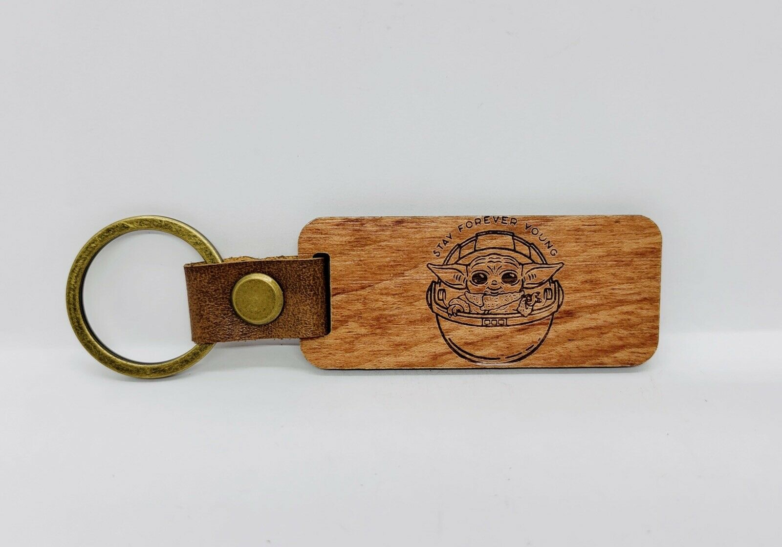 Baby Yoda Engraved Cherry Wood Keychain Pop Gift Custom Order Available