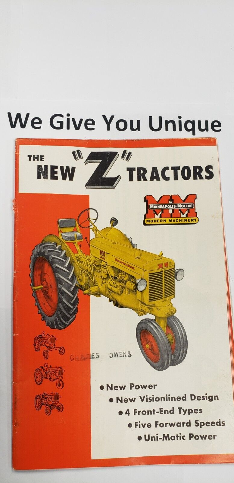 The New "z" Tractors Minneapolis Moline Sales Brochure Vtg