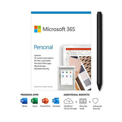 Microsoft 365 Personal 1 Yr Subscription - 1 User W/ Charcoal Surface Pen