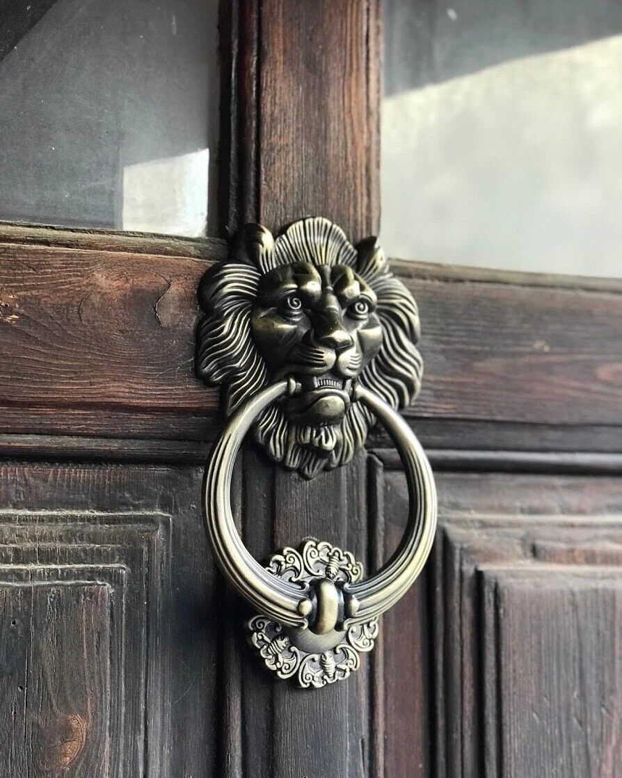Antique Lion Head Door Knocker W/ Hook Vintage Bronze Rustic Home Decoration