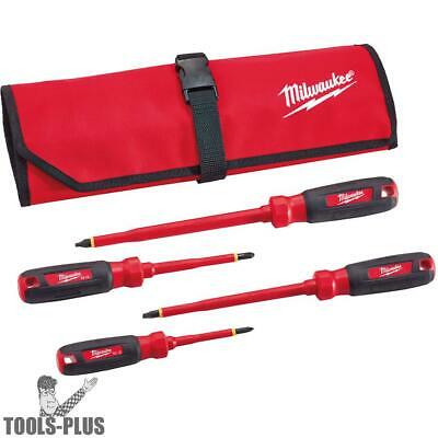 Milwaukee 48-22-2204 4pc 1000v Insulated Screwdriver Set W/ Roll Pouch New