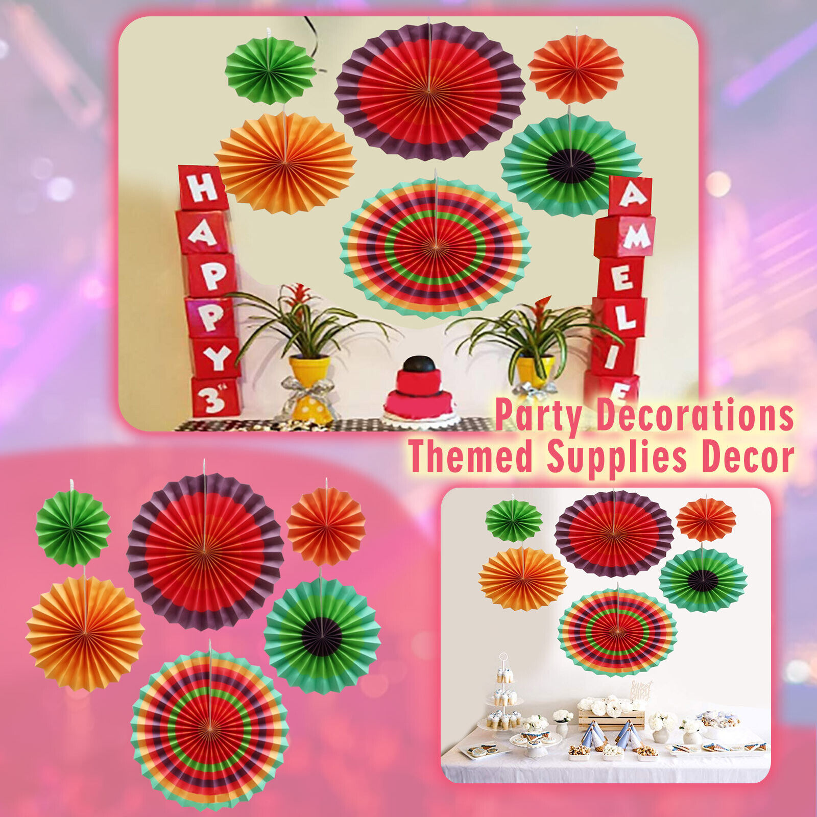 Hanging Paper Fans Party Set Silver Round Pattern Paper Garlands Decoration For