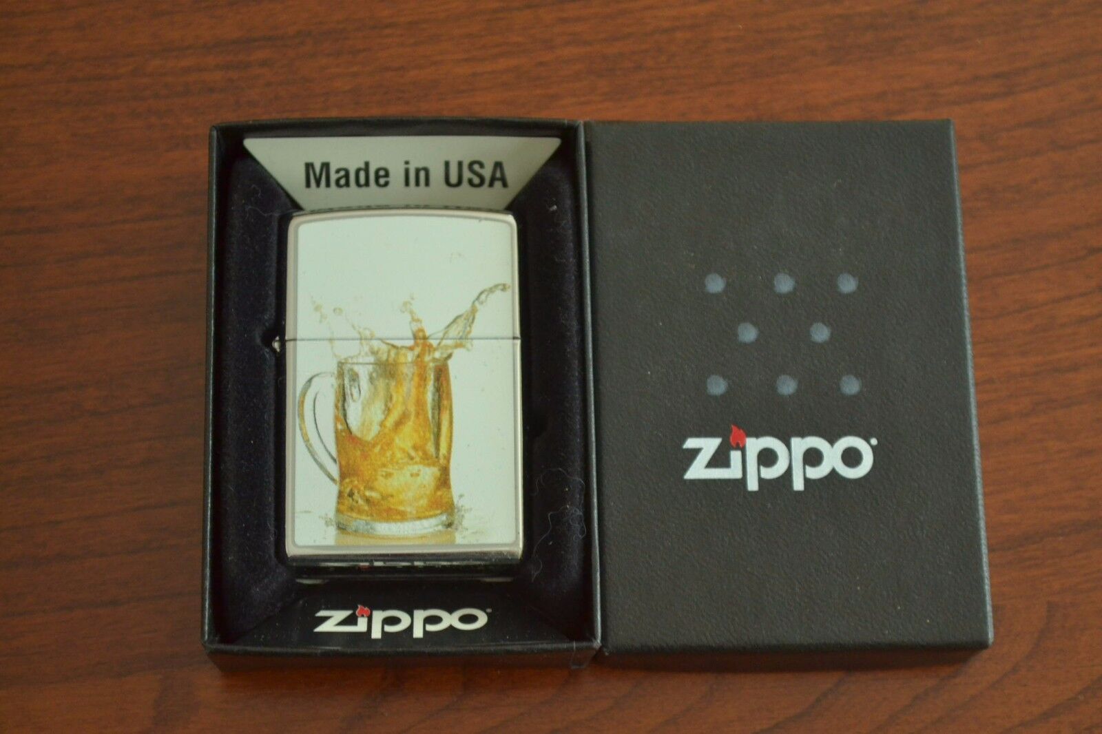 Zippo Lighter, Beer Pitcher On White On Polished-chrome, Sealed, M468