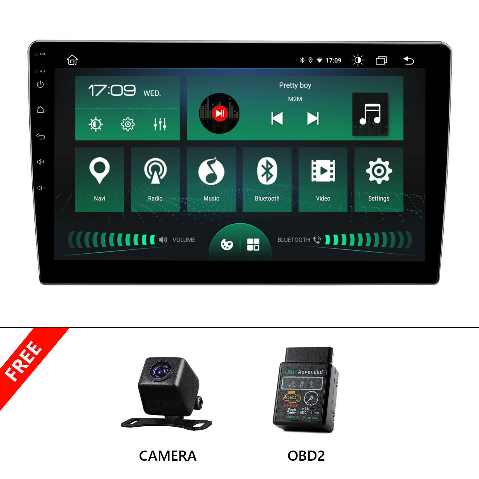 Obd+cam+iso 2 Din Android 10 8-core 10.1" Ips Car Stereo Touchscreen Gps Carplay