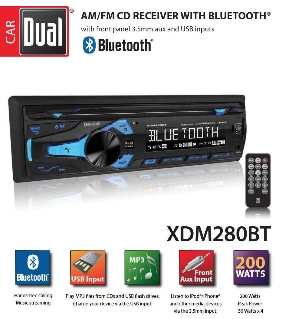 New Dual Xdm280bt 1 Din Am/fm Cd/mp3 Player Car Receiver Usb Aux Input Bluetooth