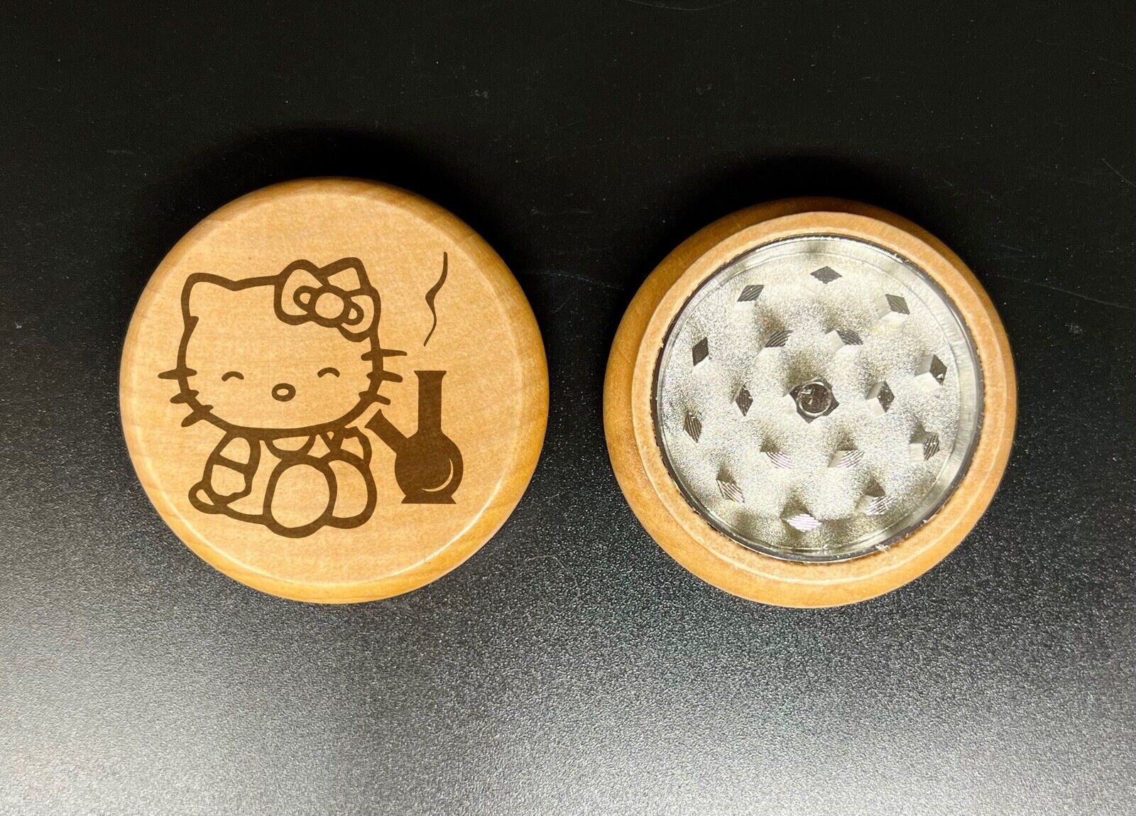 Hello Kitty Double Side Engraving Wood Kitchen Herb Grinder Personalized Gift