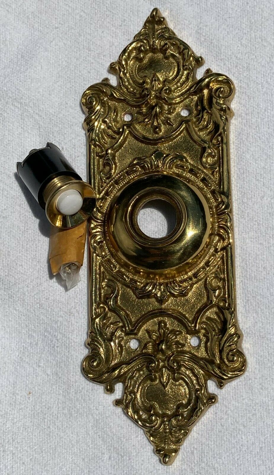 Vintage Victorian Door Bell With Housing Cover 7.5” Surround Plate ~ Cast Brass