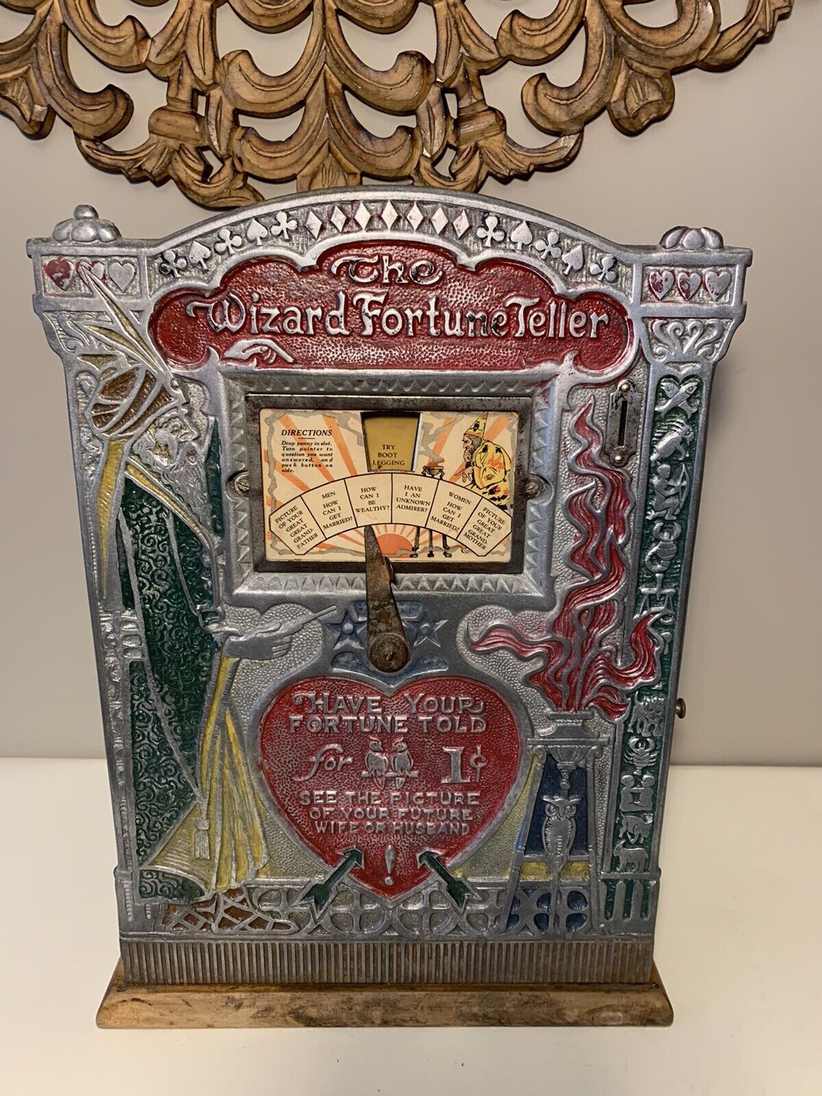Antique Coin Operated Mills The Wizard Fortune Teller Trade Stimulator 1€ Arcade