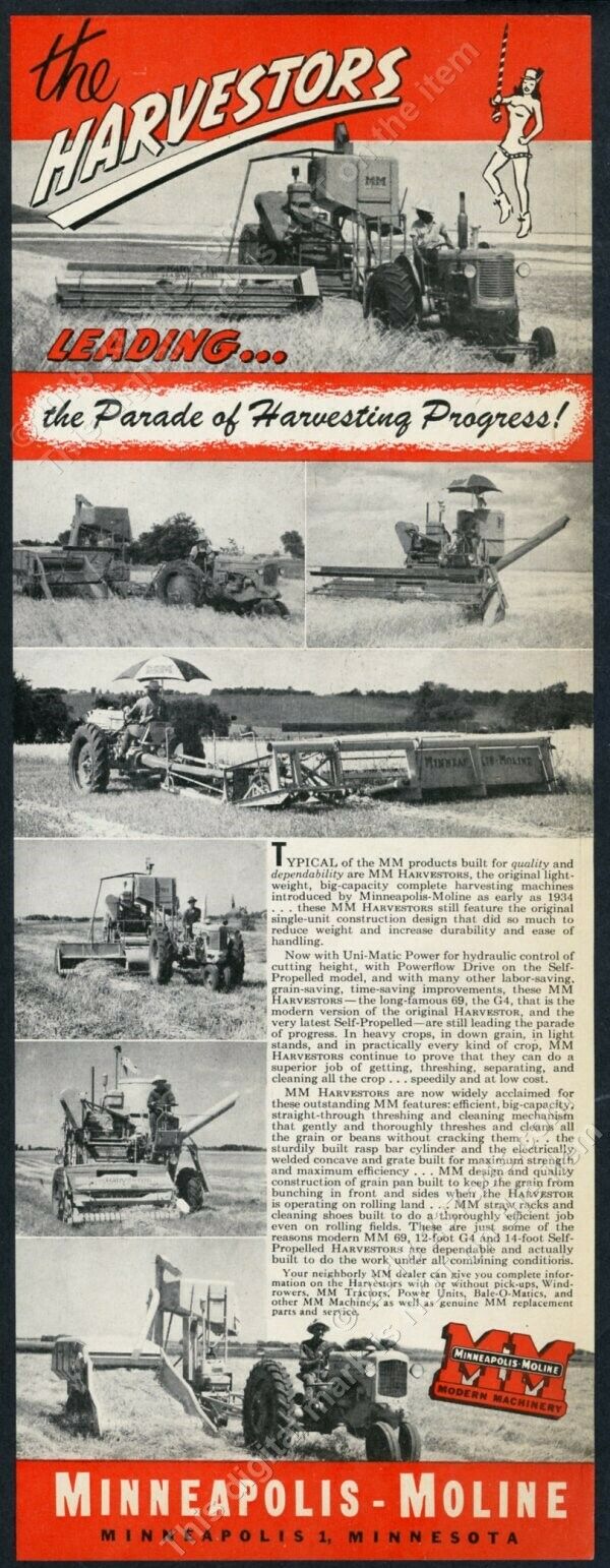 1949 Minneapolis Moline Mm Tractor Harvester Harvestor 7 Photo Vintage Print Ad