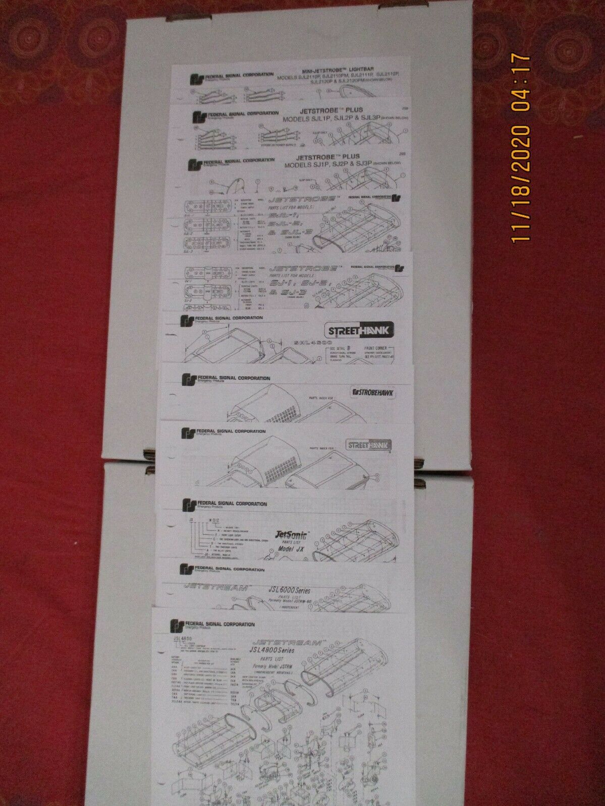 Federal Jet Series And Streethawk Light Bar Parts Illustration / Blowups 1994-96