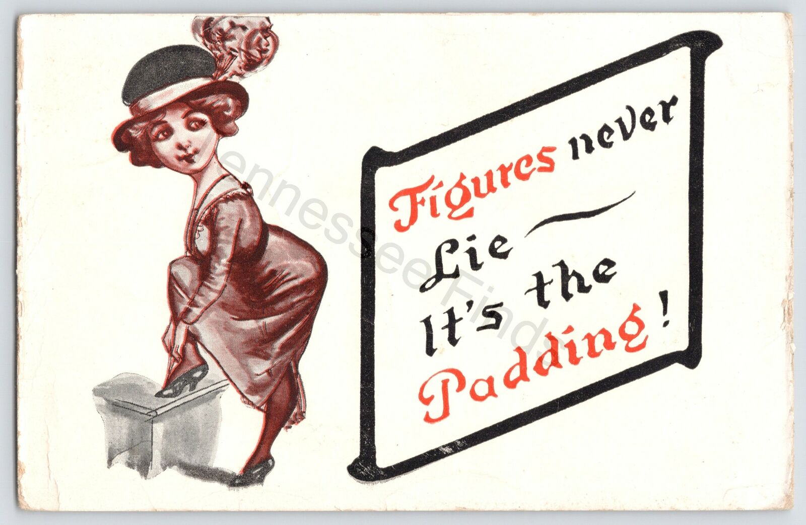 Figures Never Lie It's The Padding Humor Funny Postcard Vintage Linen Pc535
