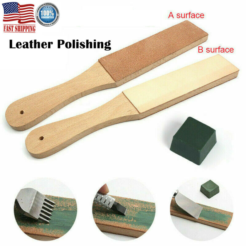 Dual Sided Leather Blade Strop Knife Razor Sharpener With Polishing Compounds Us