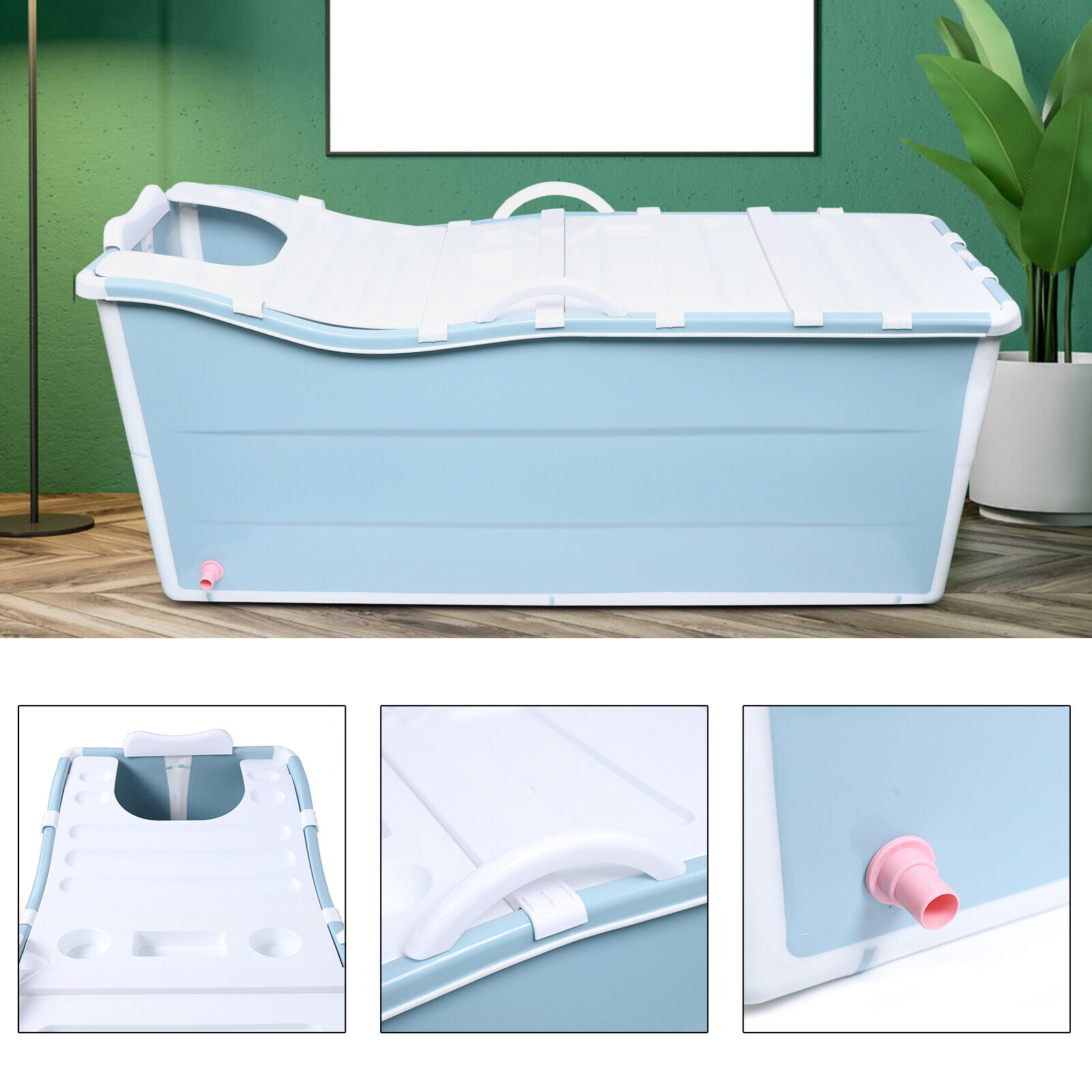 Portable Water Tub Folding Bathtub Child Adult Spa Bath Bucket  With Lid Blue Us