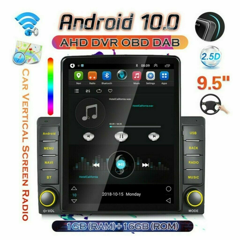 2din Android 10.0 9.5" Vertical Car Stereo Radio Gps Nav Bluetooth Fm/rds Player