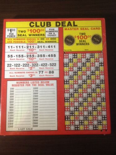 $1.00 Club Deal Punch Card Game Board Play Raffle Gambling New 612 Hole Money