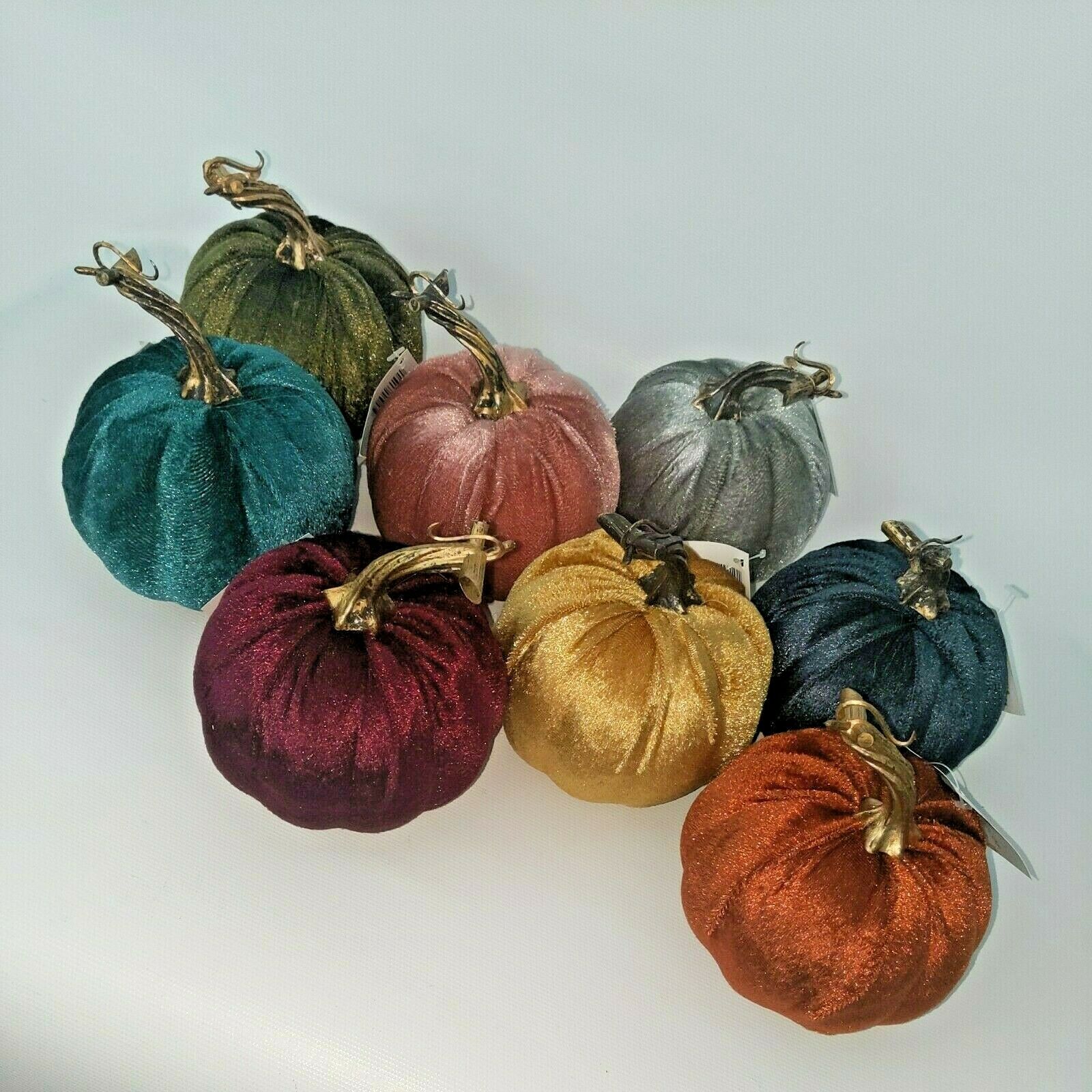 Multicolor Velvet Pumpkin Lot Fall Decore 8pc Burgundy Teal Mauve Gold Crafts