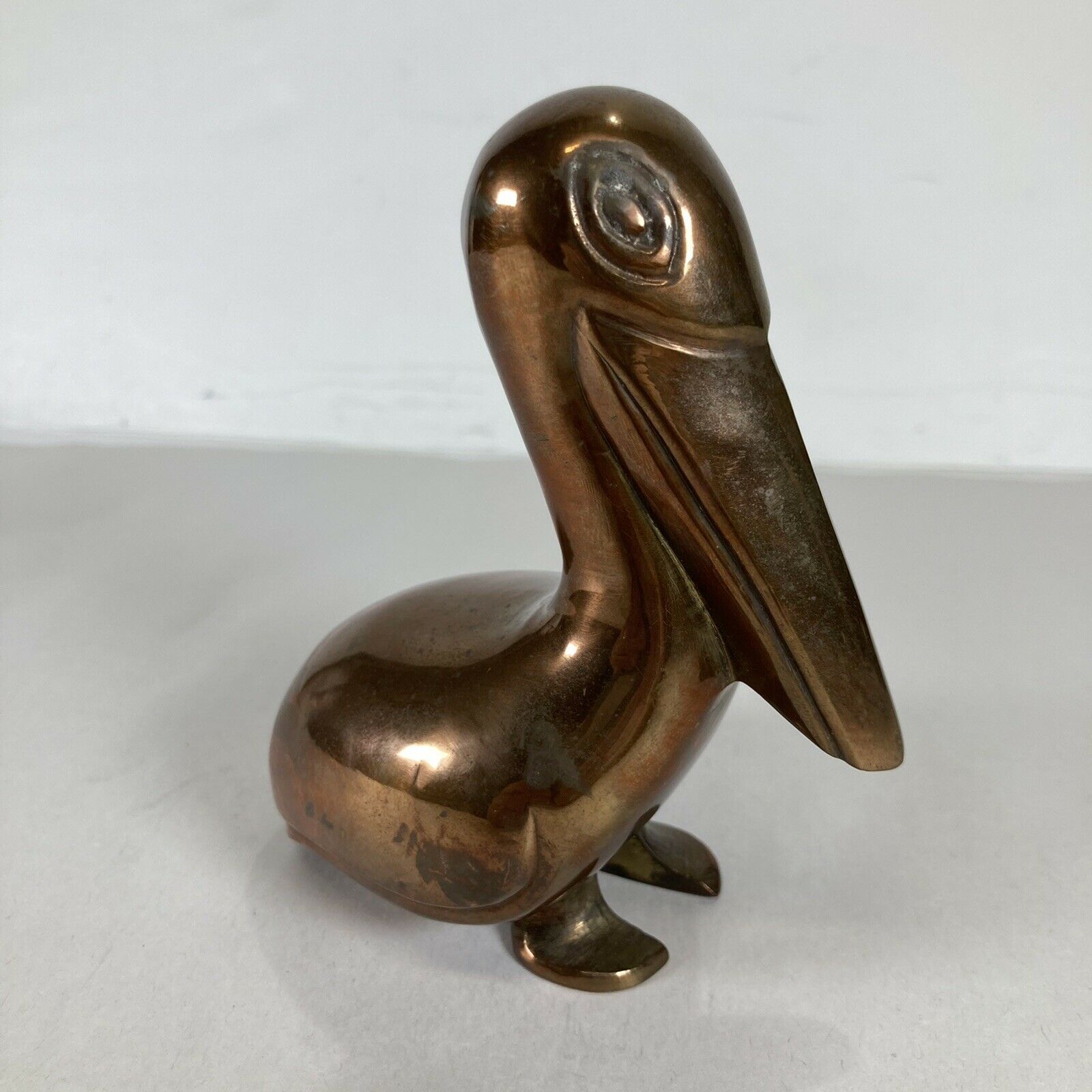 Vintage Solid Brass Pelican Bird Figurine Paper Weight Stands 4.75” Tall
