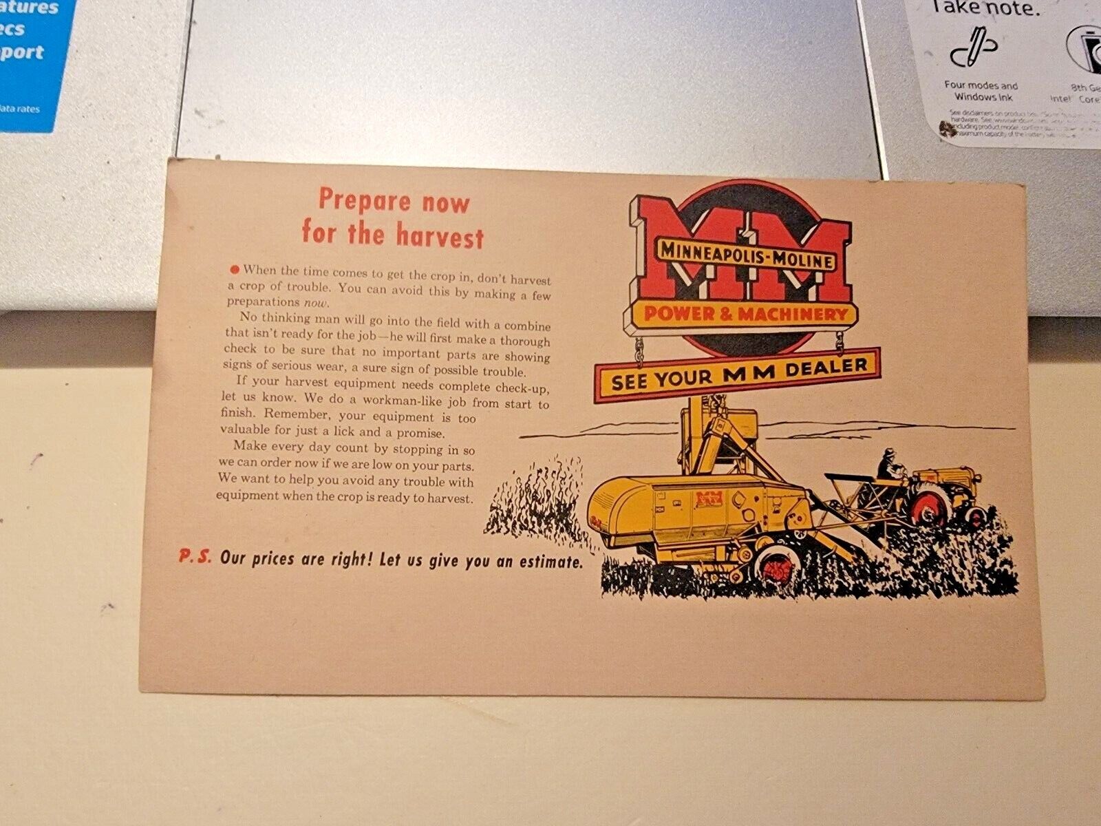 Rare Minneapolis Moline Tractor Postcard