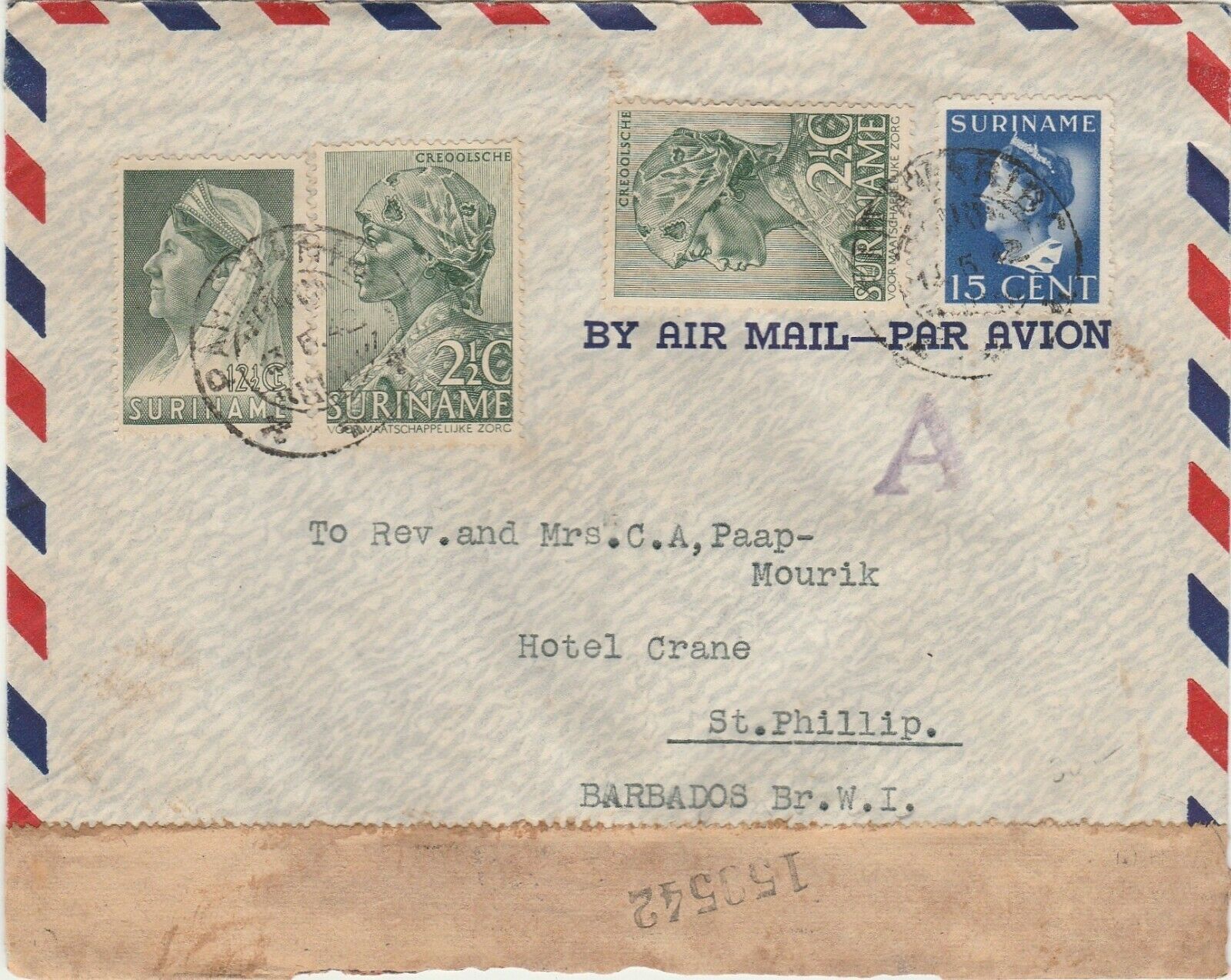 Surinam 1942 Censored Airmail Cover To St. Philip Barbados ..