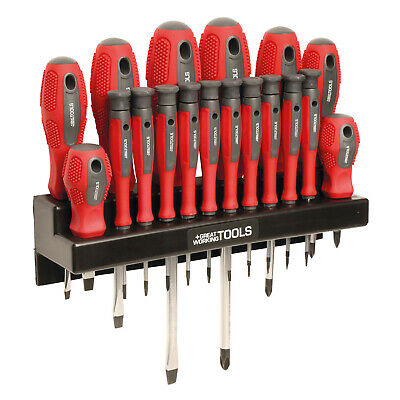 Great Working Tools 18 Piece Screwdriver Set - Magnetic Steel Tip Blades & Rack