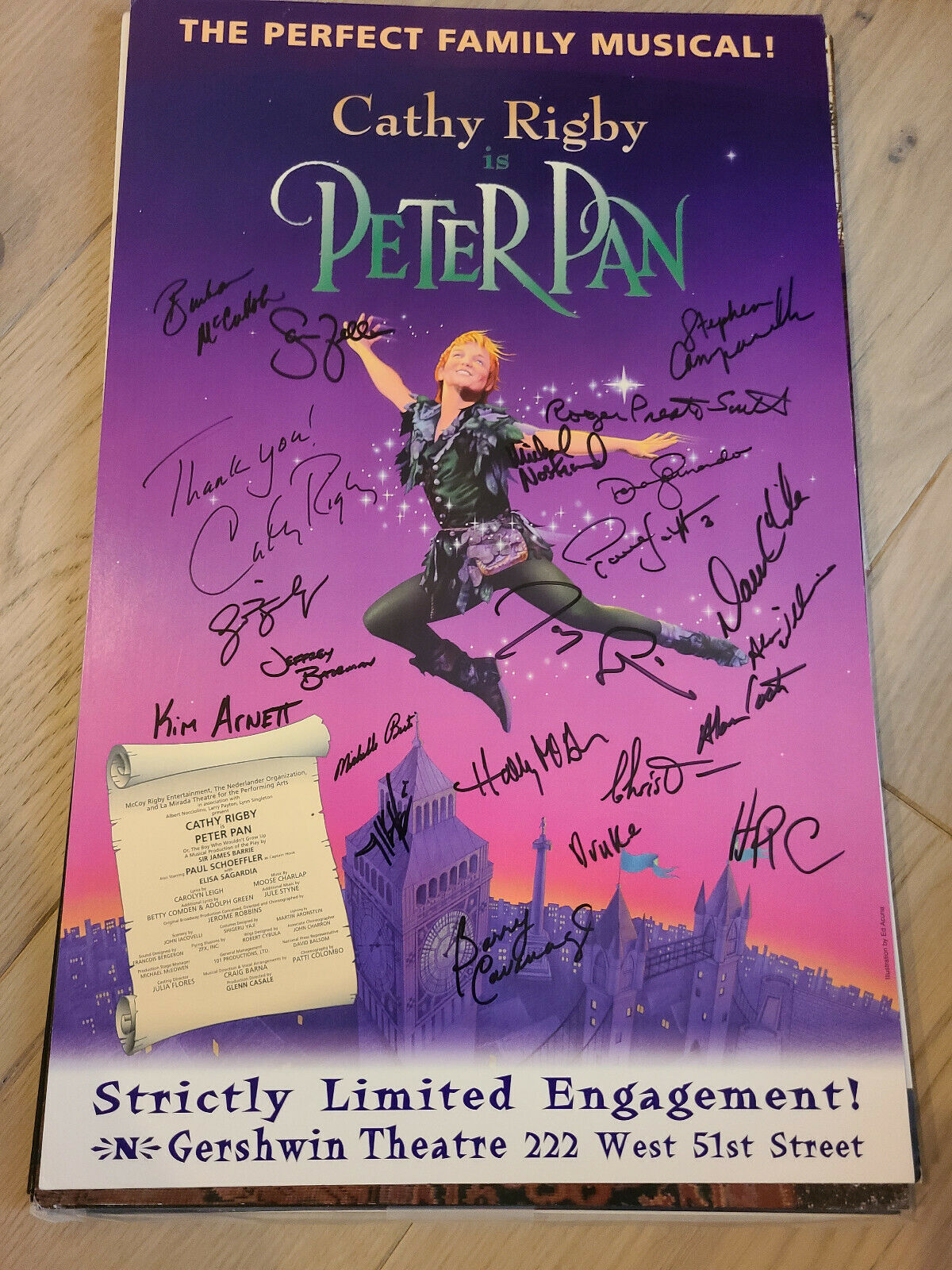 Peter Pan Broadway Signed Poster Cathy Rigby Paul Schoeffler