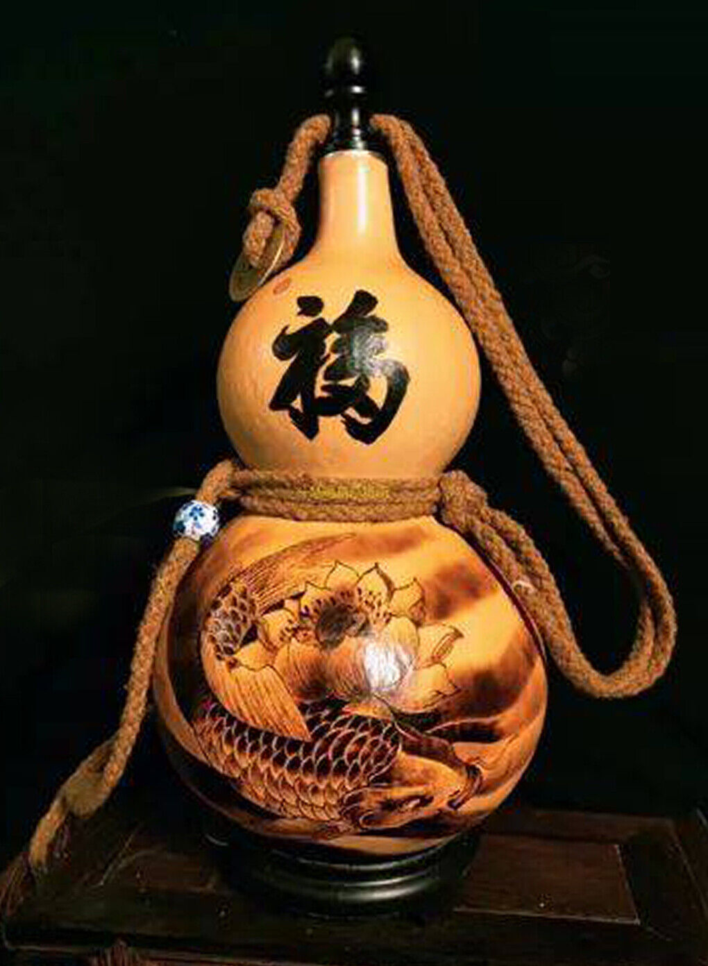 Natural Pyrography Gourd Portable Water Cup Wine Gourd Home Craft Gift #09