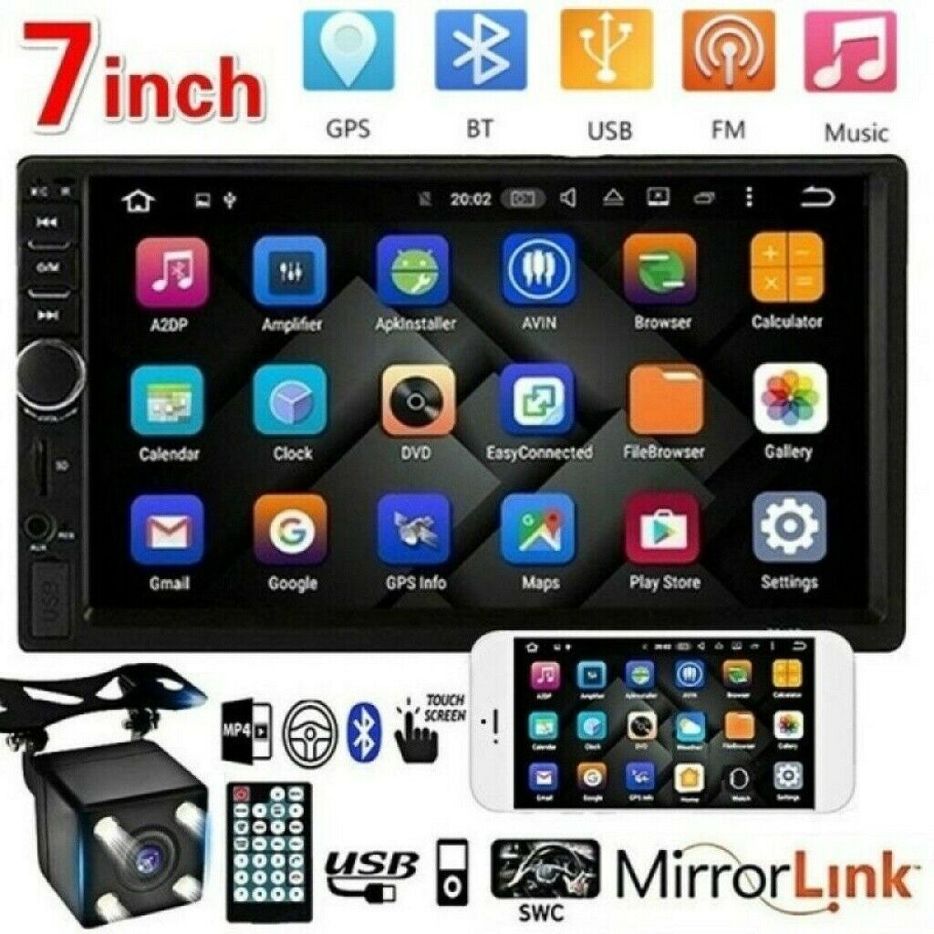7" Double 2 Din Car Stereo Radio Mp5 Touch Screen Bluetooth Fm Usb + Rear Camera