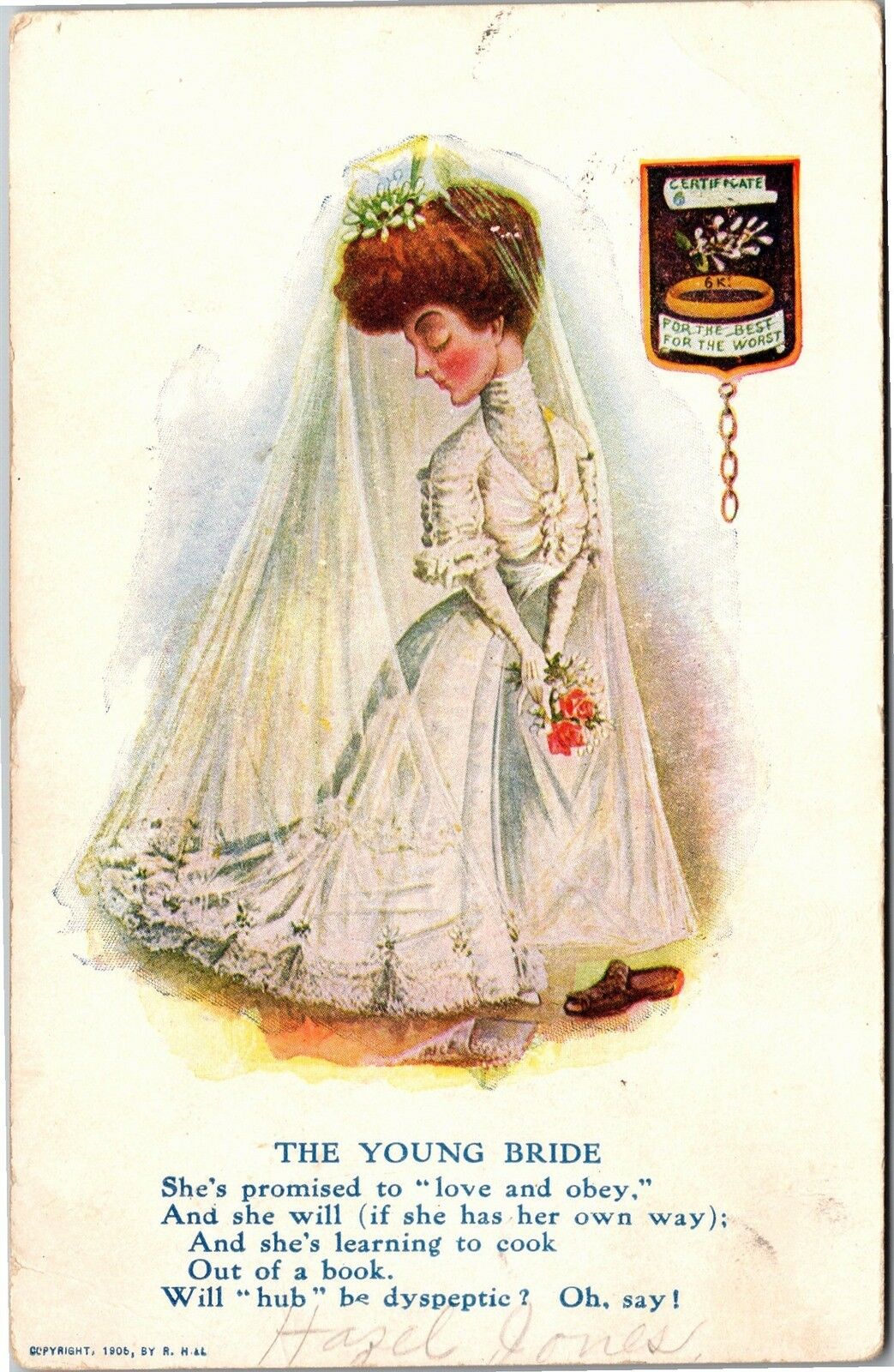 The Young Bride, Big Head Poem Undivided Back C1907 Vintage Postcard K08