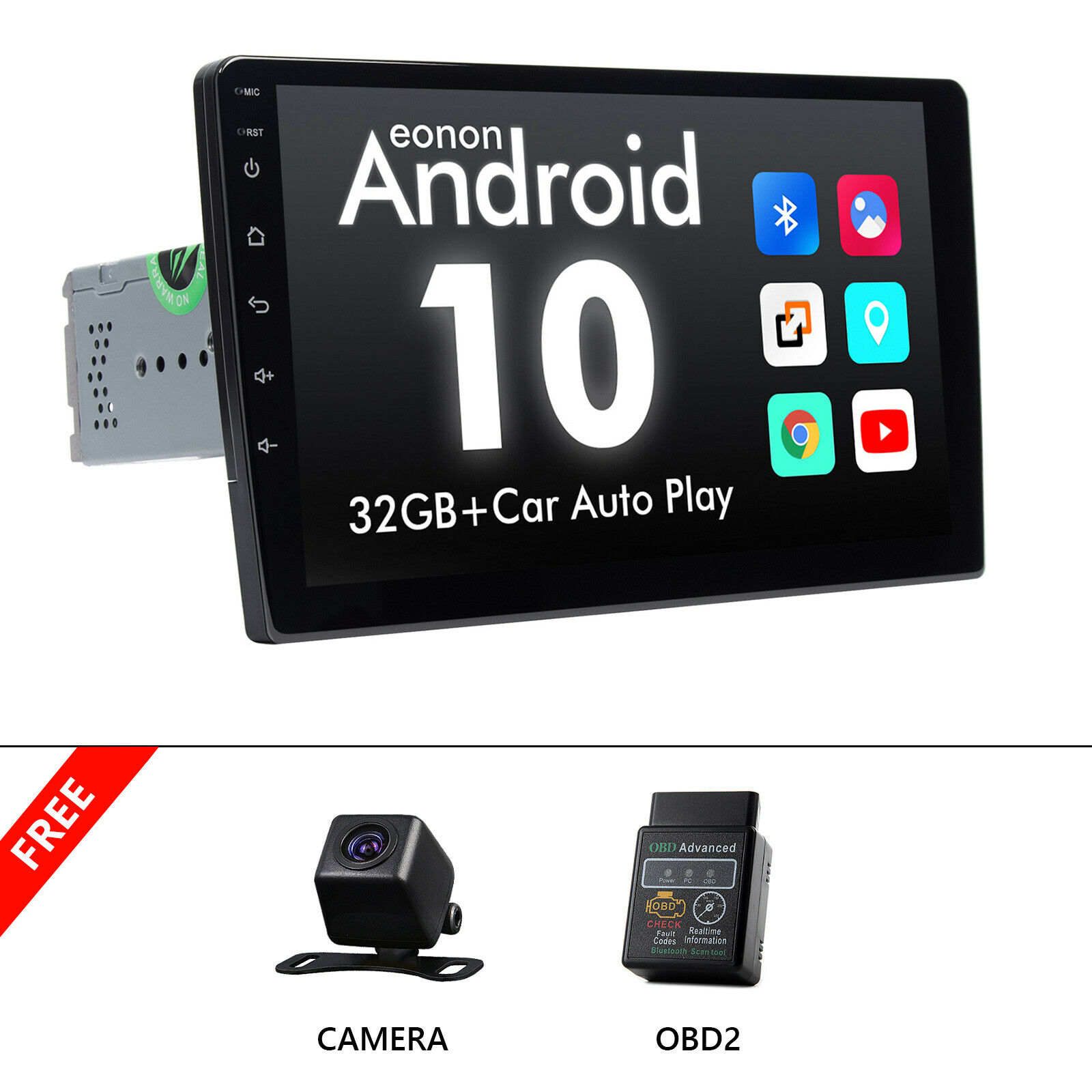 Obd+cam+10.1 Inch Android 10 2+32gb 2-din In-dash Unit Car Radio Navi Gps No Dvd