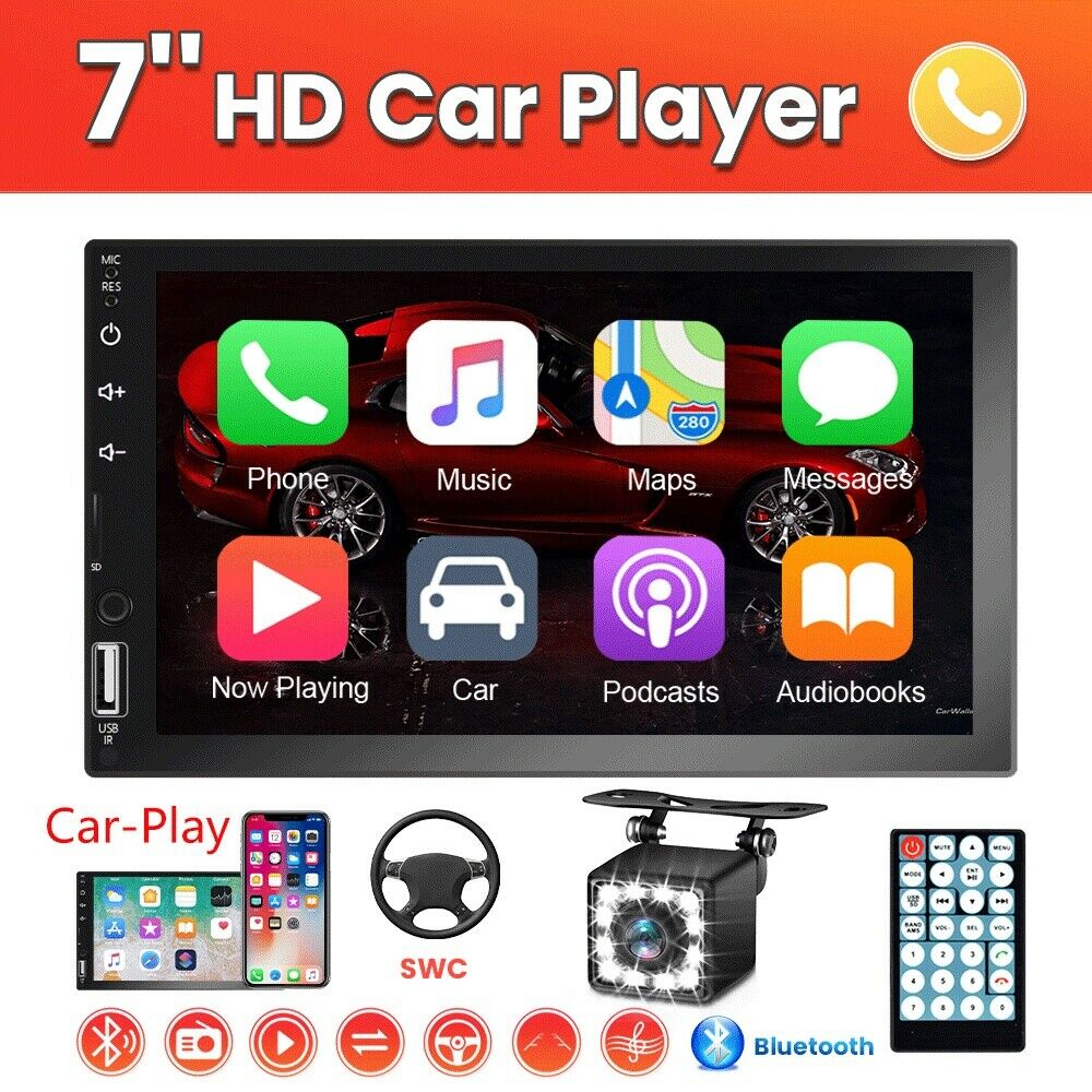 7" Double 2 Din Radio Apple/andriod Car Play Bt Car Stereo Touch Screen + Camera