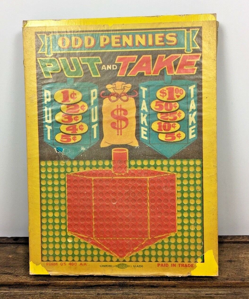 Vintage Odd Penny Put & Take Gambling Lotto 400 Hole 1¢ 2¢ 3¢ 4¢ 5¢ Punch Board