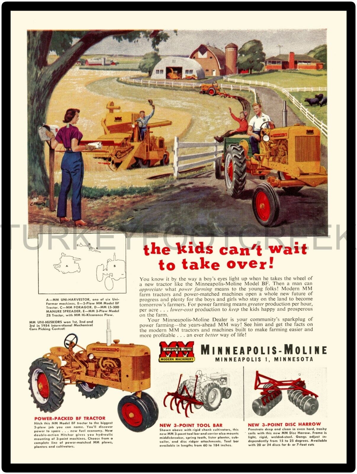 Minneapolis Moline Model Bf Tractor Ad 9" X 12" Metal Sign