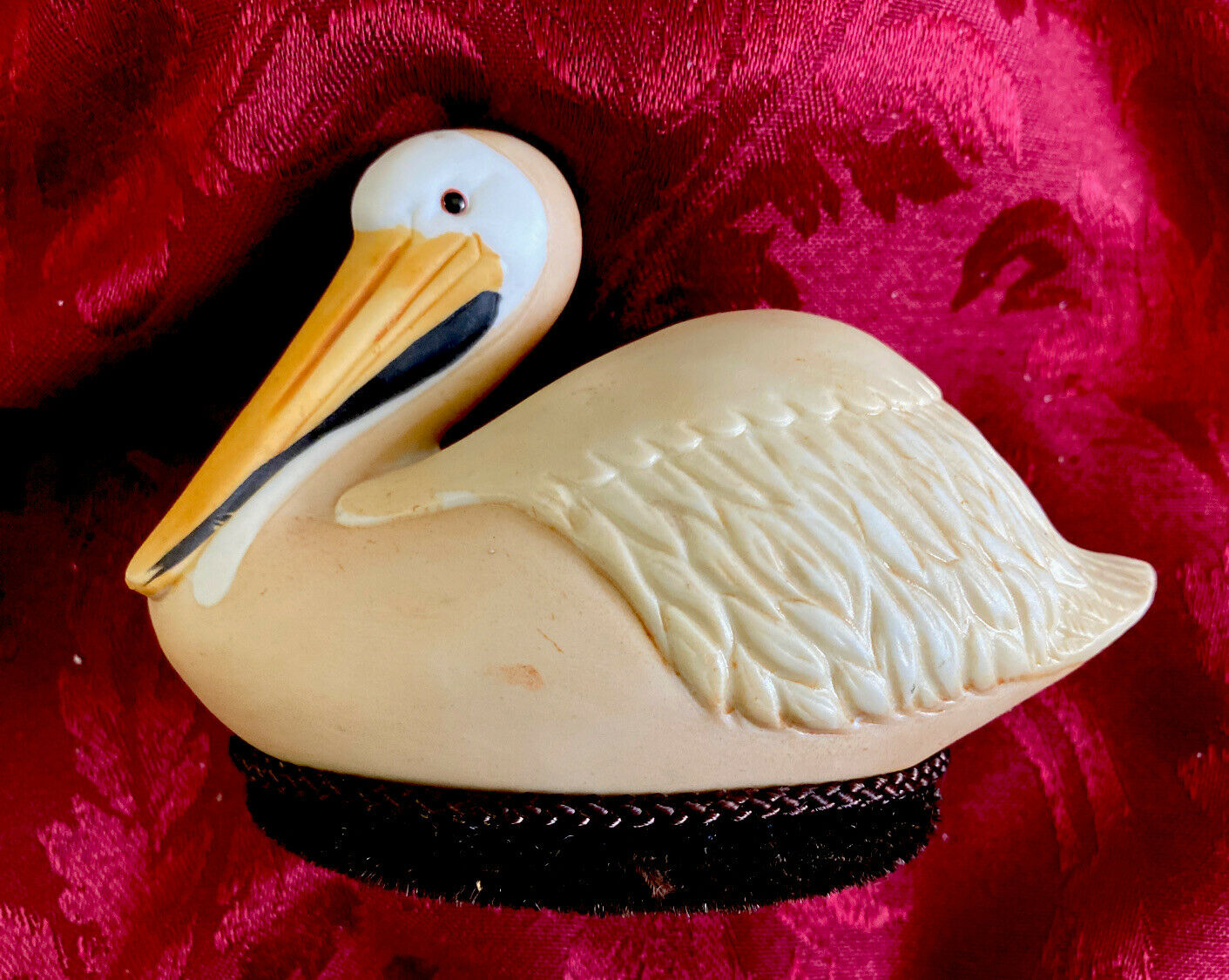 Vintage -art -pelican Figurine -fabric Bottom - Lint Remover- 5” Wide
