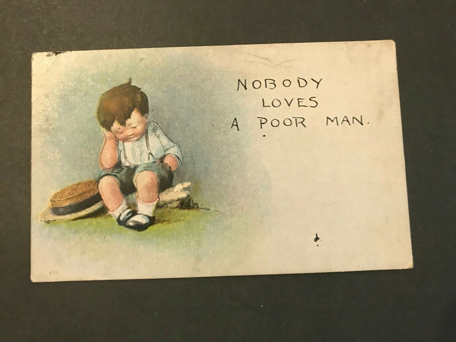 Nobody Loves A Poor Man Little Boy Sitting On Rock Postcard