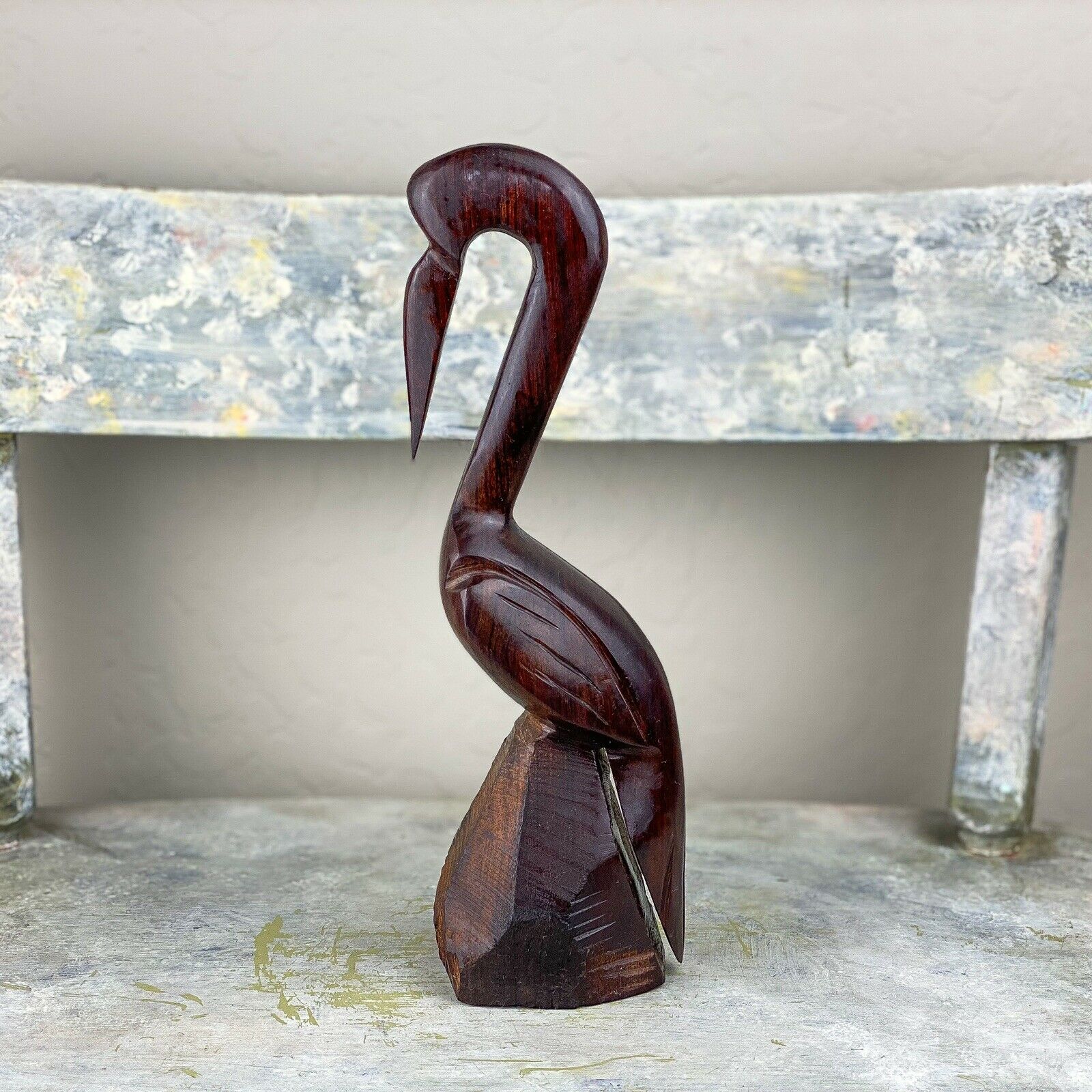 Vintage Pelican Hand Carved Ironwood Wood Statute Figure Nautical Beach 10.5”