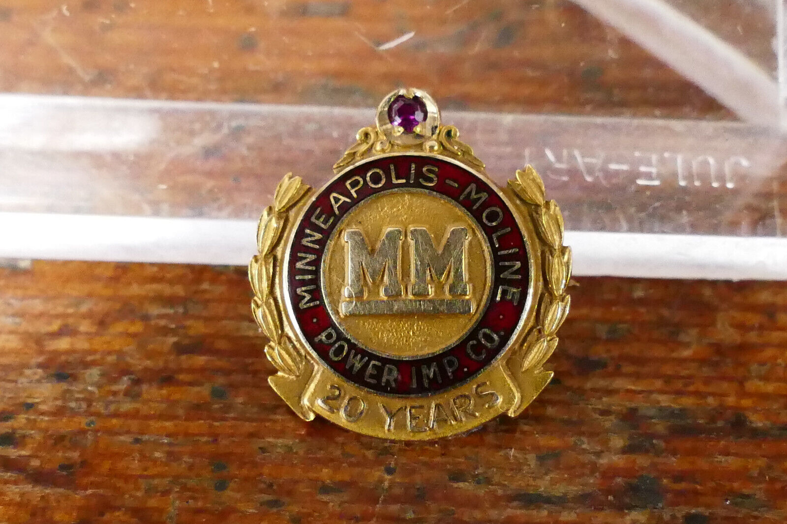 Rare Minneapolis Moline Power Implement Co 20 Years Service 10k Gold Enamel Pin