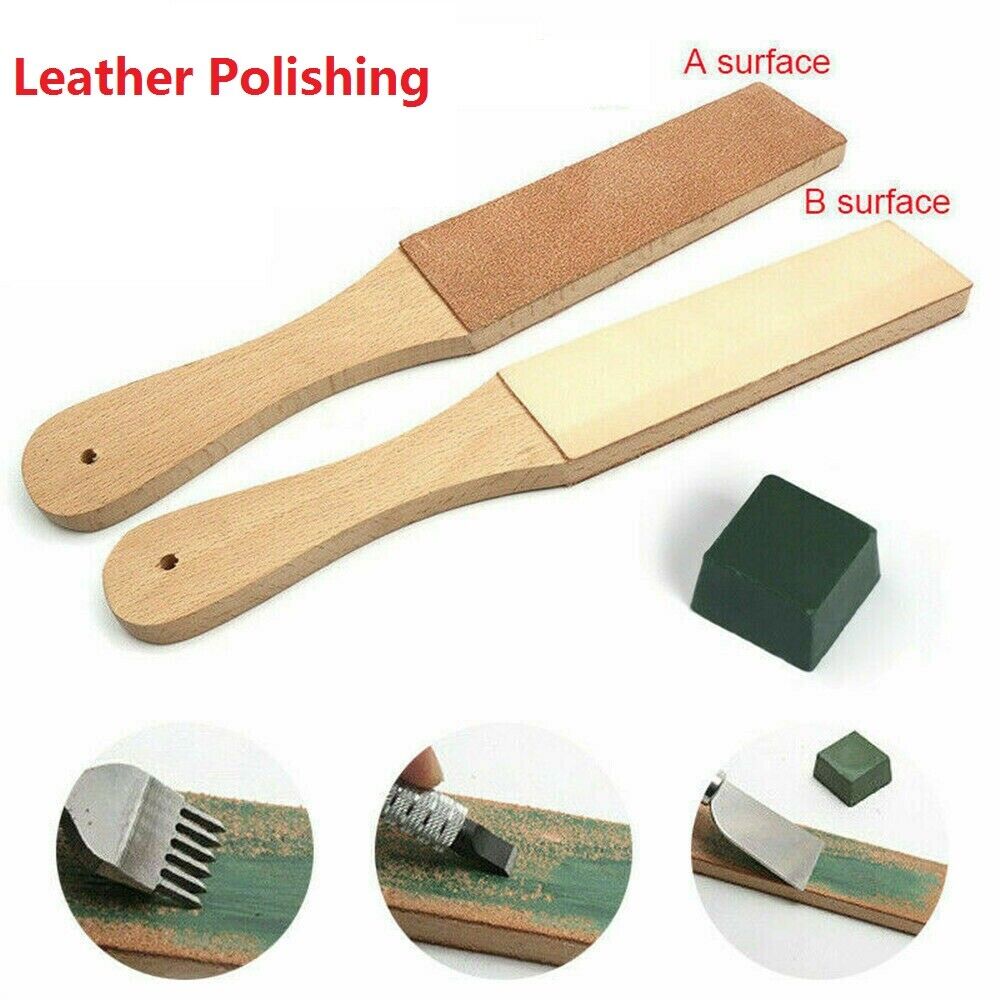 Dual Sided Leather Blade Strop Knife Razor Sharpener With Polishing Compounds Bq