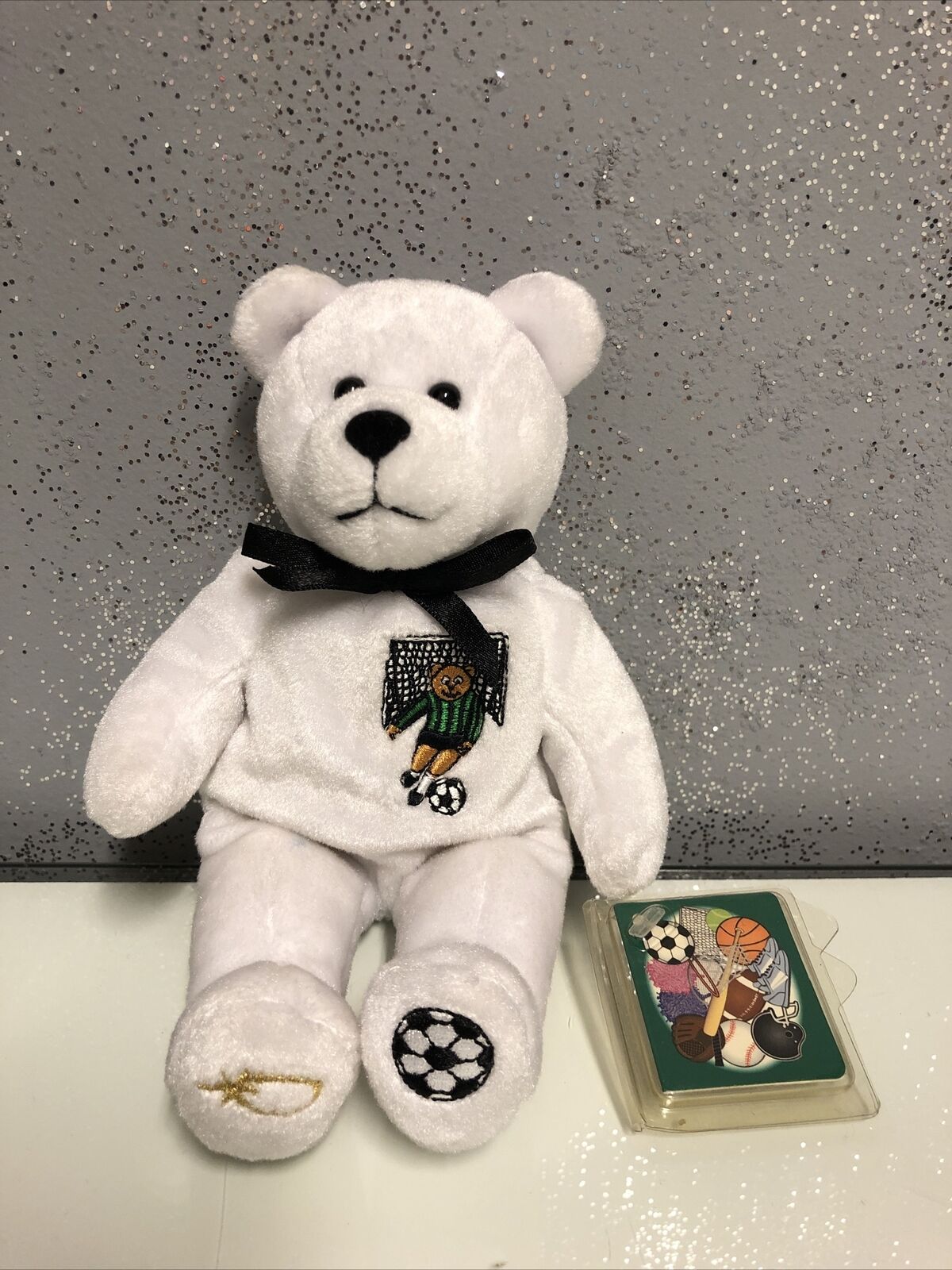 Holy Bears - White Soccer - God Bless Our Athletes Plush Bear 2001 - 9"