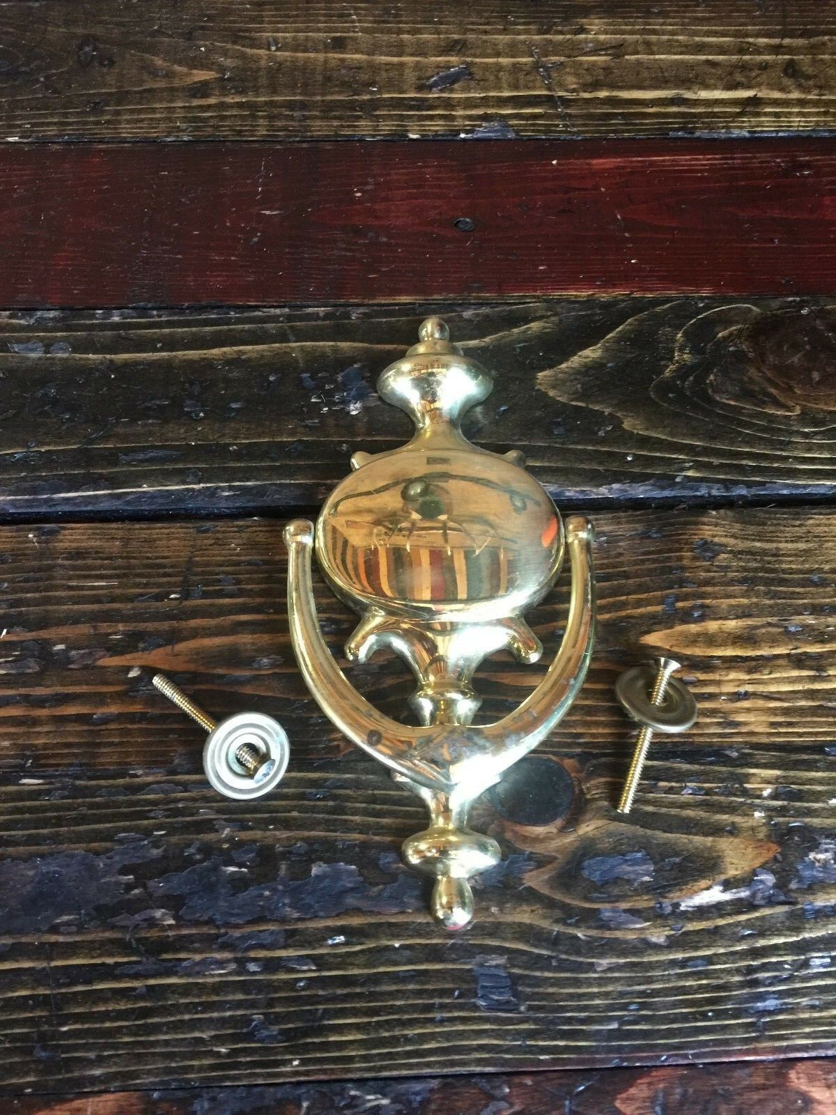 21454 - Vintage Brass Door Knocker With Hardware ~ Mid Century