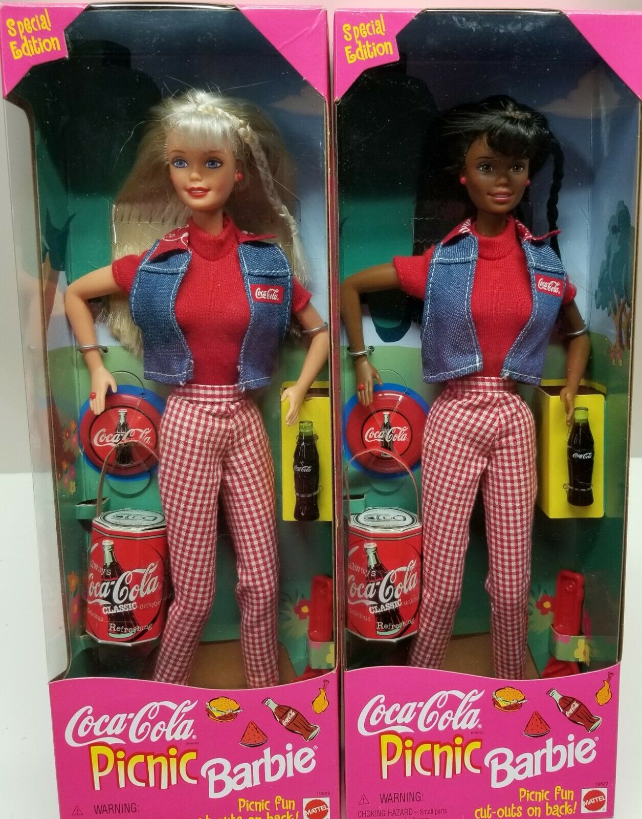 Vintage 2 Coca Cola Picnic African American & White American Barbie Dolls-sped