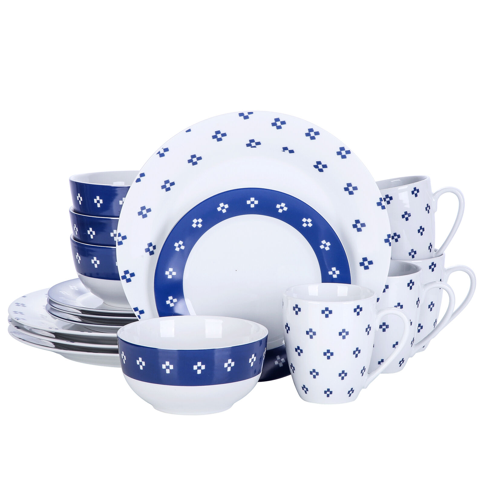 Veweet 16-piece Dinnerware Set Dinner Kitchen Porcelain Plates Bowls Mugs Round