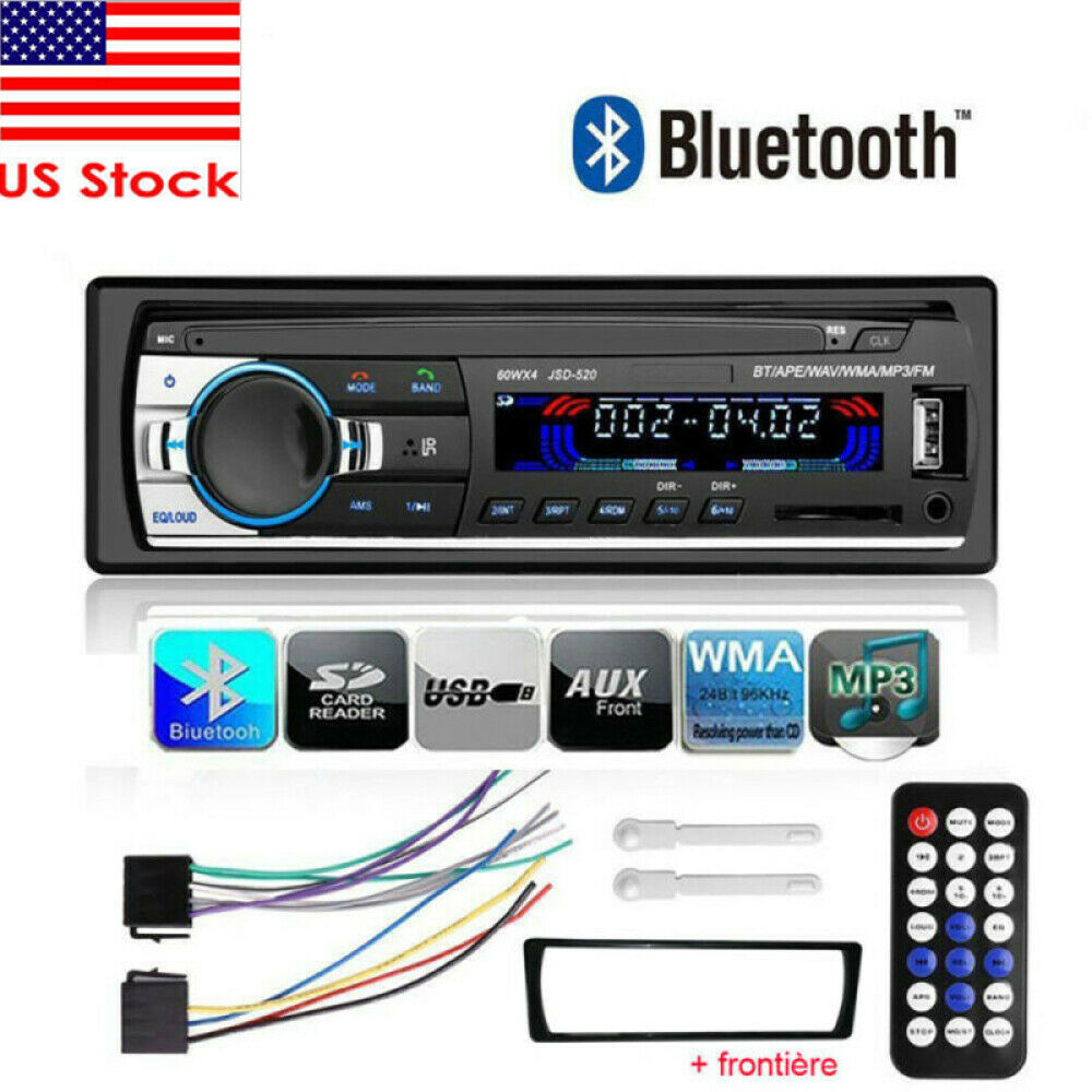 Car Bluetooth Stereo Radio Fm In Dash Handsfree Tf/usb Aux 12v Head Unit 1 Din