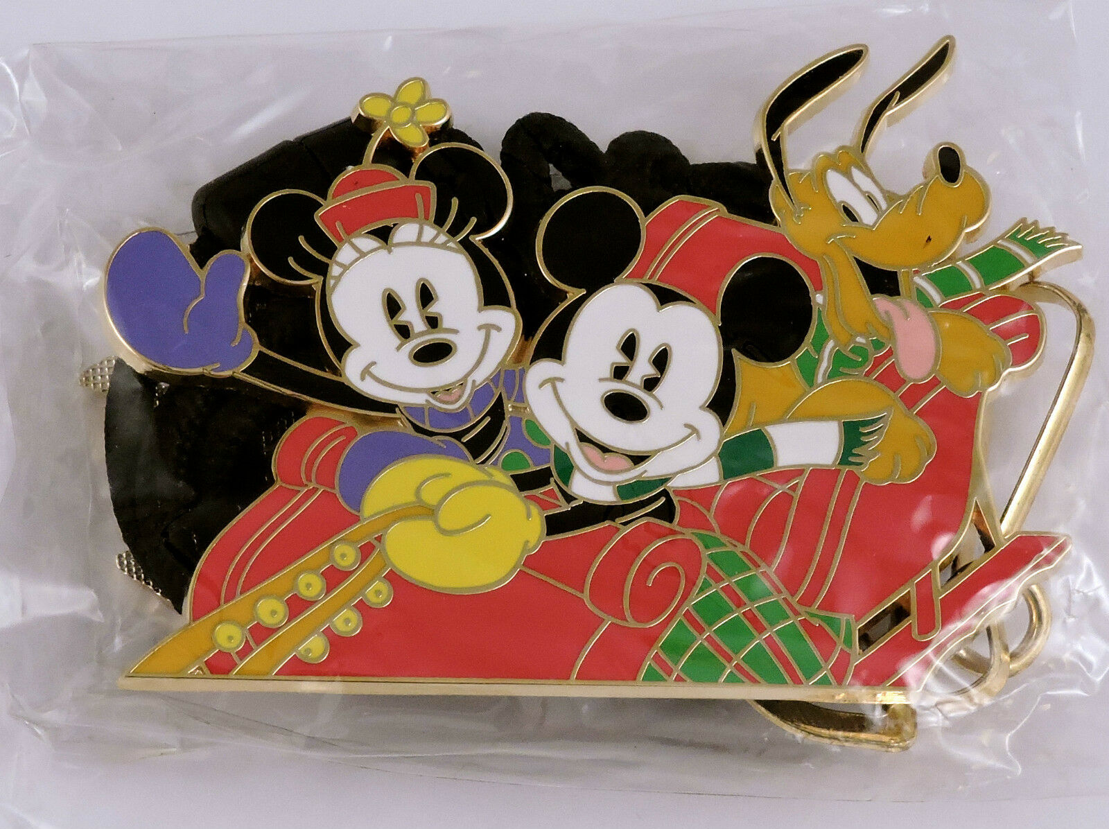Dlr Christmas 2004 Lanyard Sleigh Pin Set Mickey Minnie Pluto Cast Exclusive Le